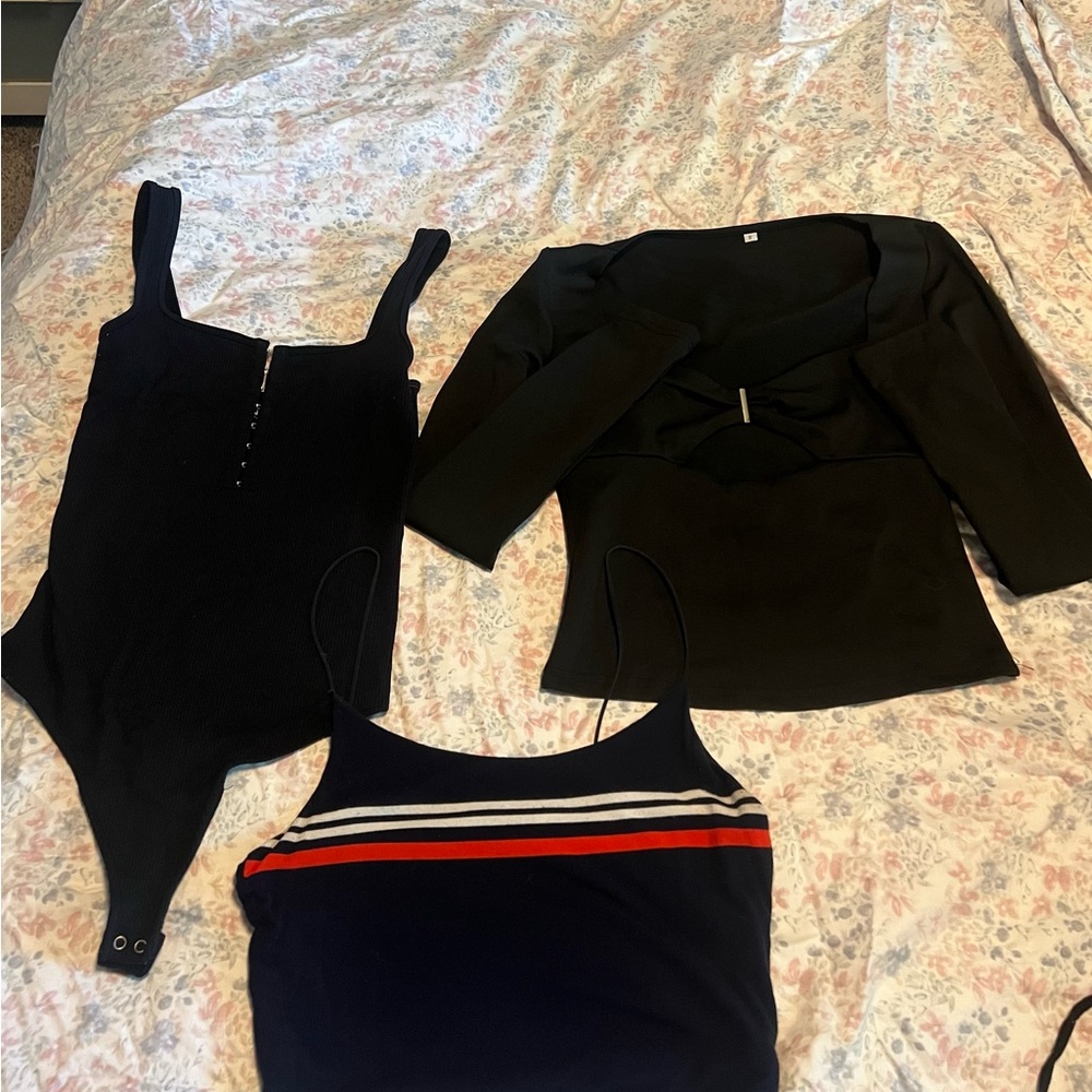 Elegant Black and Navy Bodysuit Trio
